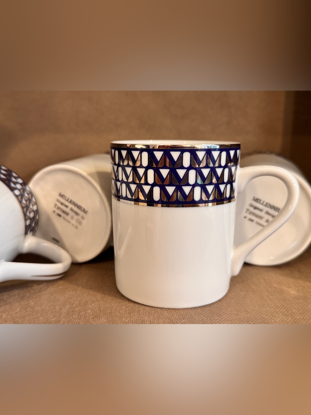 Tiffany & Co Millennium Mugs Set of 4 Cobalt Blue Platinum 1999 Japan